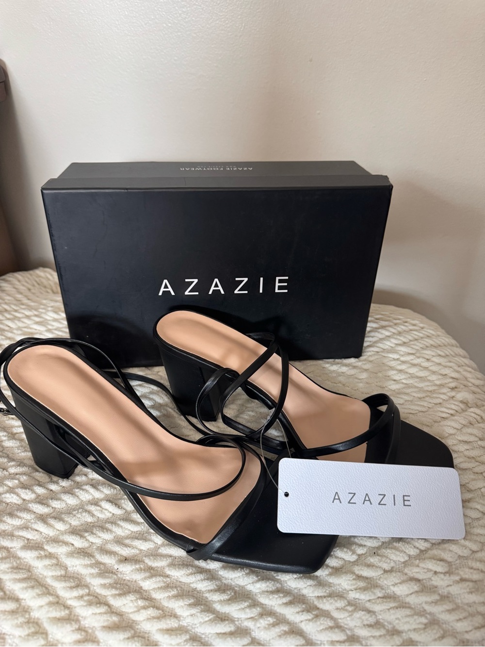 Azazie Black Strappy Block Heel Sandals
